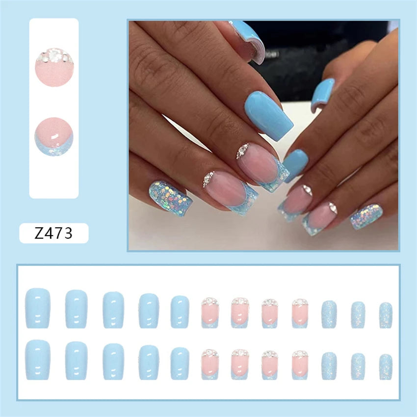 24Pcs/Set Acrylic Long Ballet Press on Nail Tips Coffin Wearing Reusable False Nails Art Colorful Glossy Fake Nails Artificial