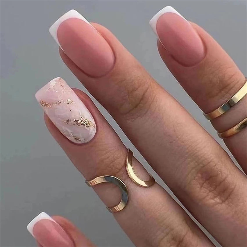 24Pcs Medium Long Acrylic Fake Nails Art Cool Spice Girls Wearing False Nails Set Press on Nail Tips Removable French Nails Fake