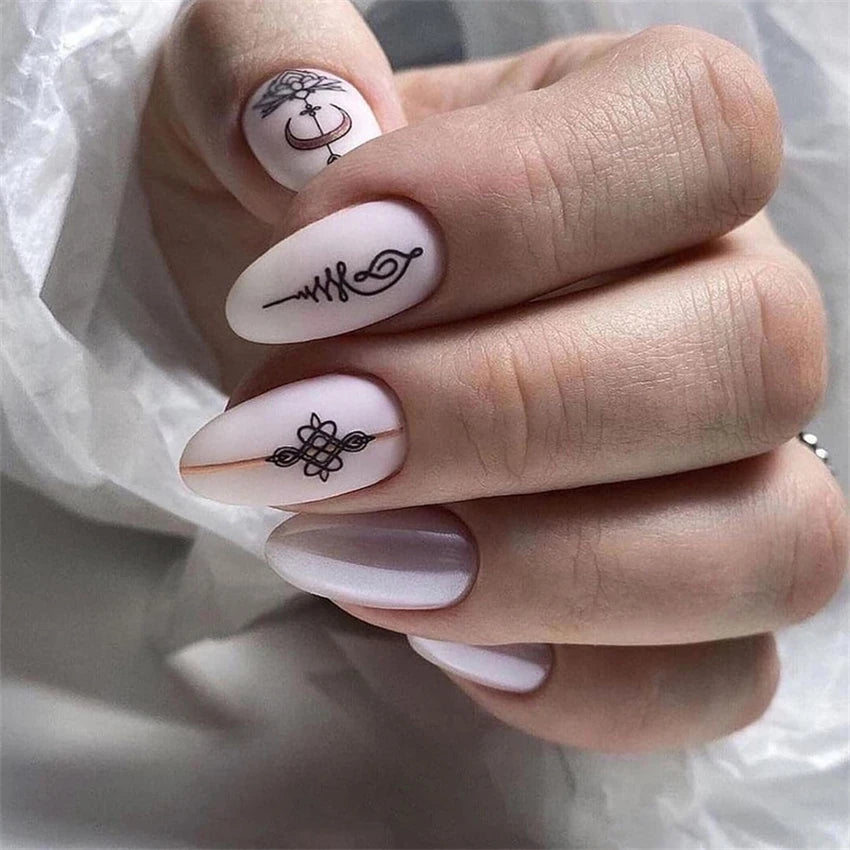24Pcs Teardrop Cute Little Flower False Nail Art Full Cover Removable Artificial Fake Nails Coffin Ballerina Press-On Nails Art