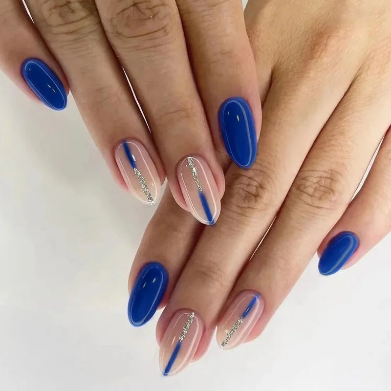 24pcs Almond Aurora French False Nails White Edge Design Fake Nails Art Full Coverage Waterproof Artificial Press on Nail