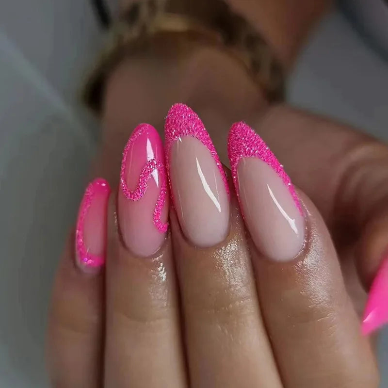 24Pcs Teardrop Cute Little Flower False Nail Art Full Cover Removable Artificial Fake Nails Coffin Ballerina Press-On Nails Art
