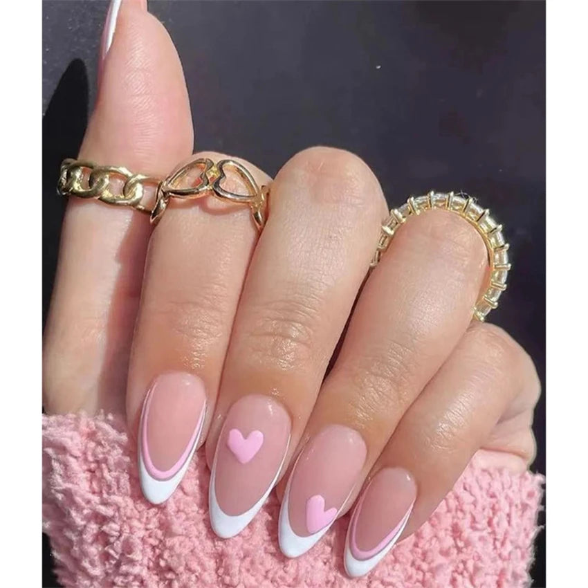 24Pcs Teardrop Cute Little Flower False Nail Art Full Cover Removable Artificial Fake Nails Coffin Ballerina Press-On Nails Art
