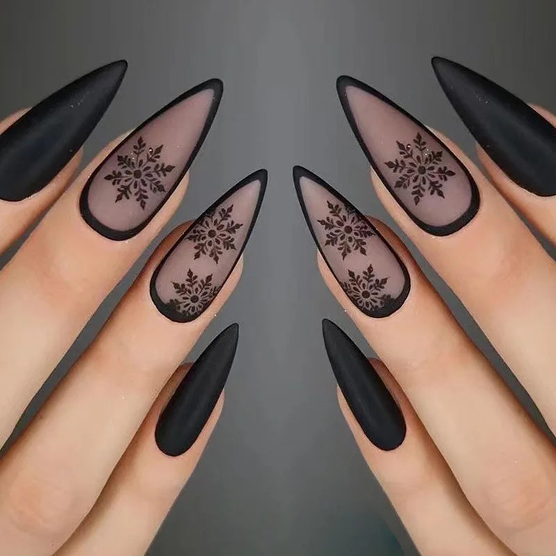 24Ps/Set Almond Slant Gold Line Lotus Pink Fake Nails Artificial Professional Material art False Nail Supplies For Professionals