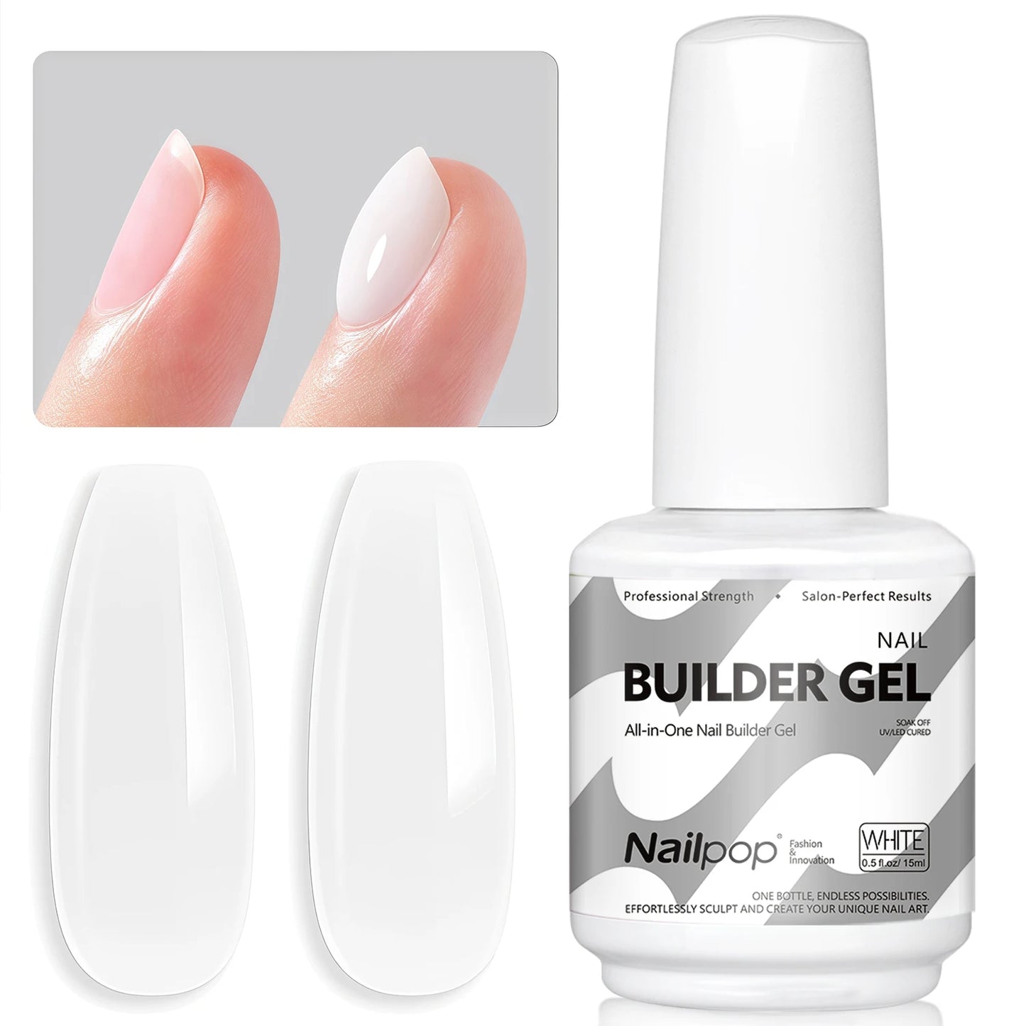 Nailpop Builder Nail Gel 4 Colors Base Coat Strengthener Thickening Extension Rhinestone Glue Gel Polish Brush in Bottle 15ml