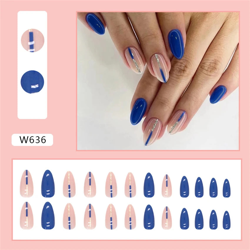 24Pcs/Set Acrylic Long Ballet Press on Nail Tips Coffin Wearing Reusable False Nails Art Colorful Glossy Fake Nails Artificial