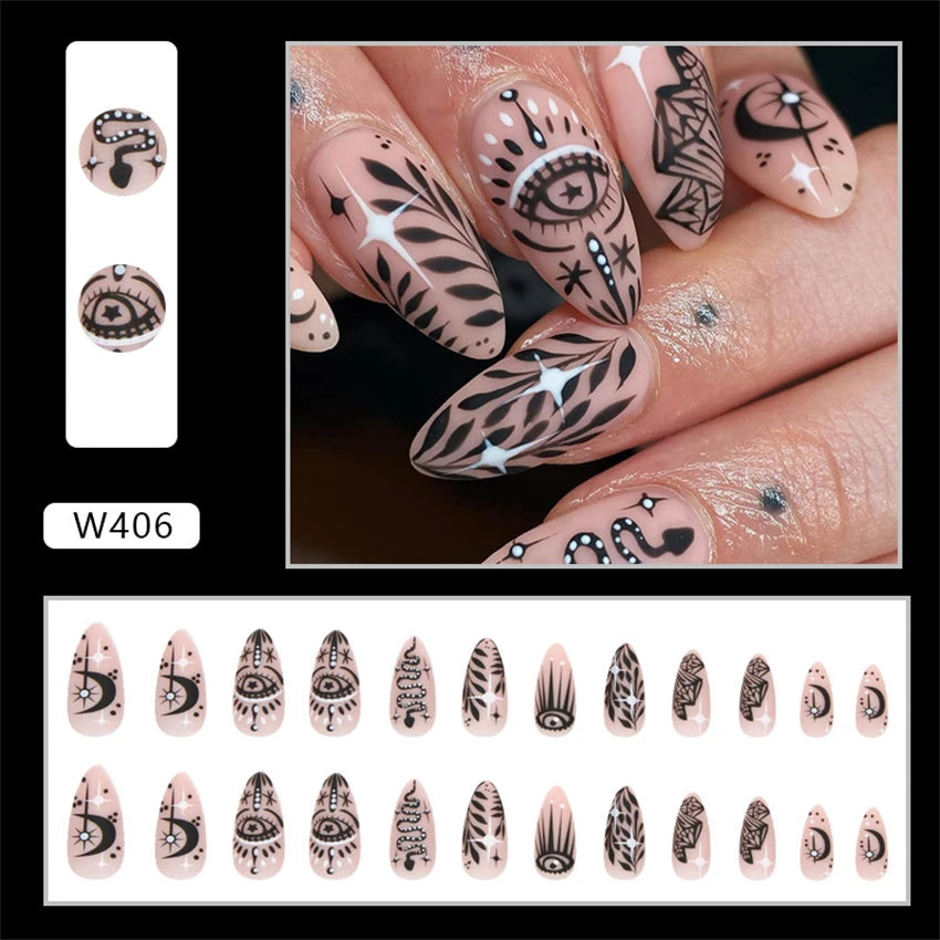 24Pcs/Set Acrylic Long Ballet Press on Nail Tips Coffin Wearing Reusable False Nails Art Colorful Glossy Fake Nails Artificial