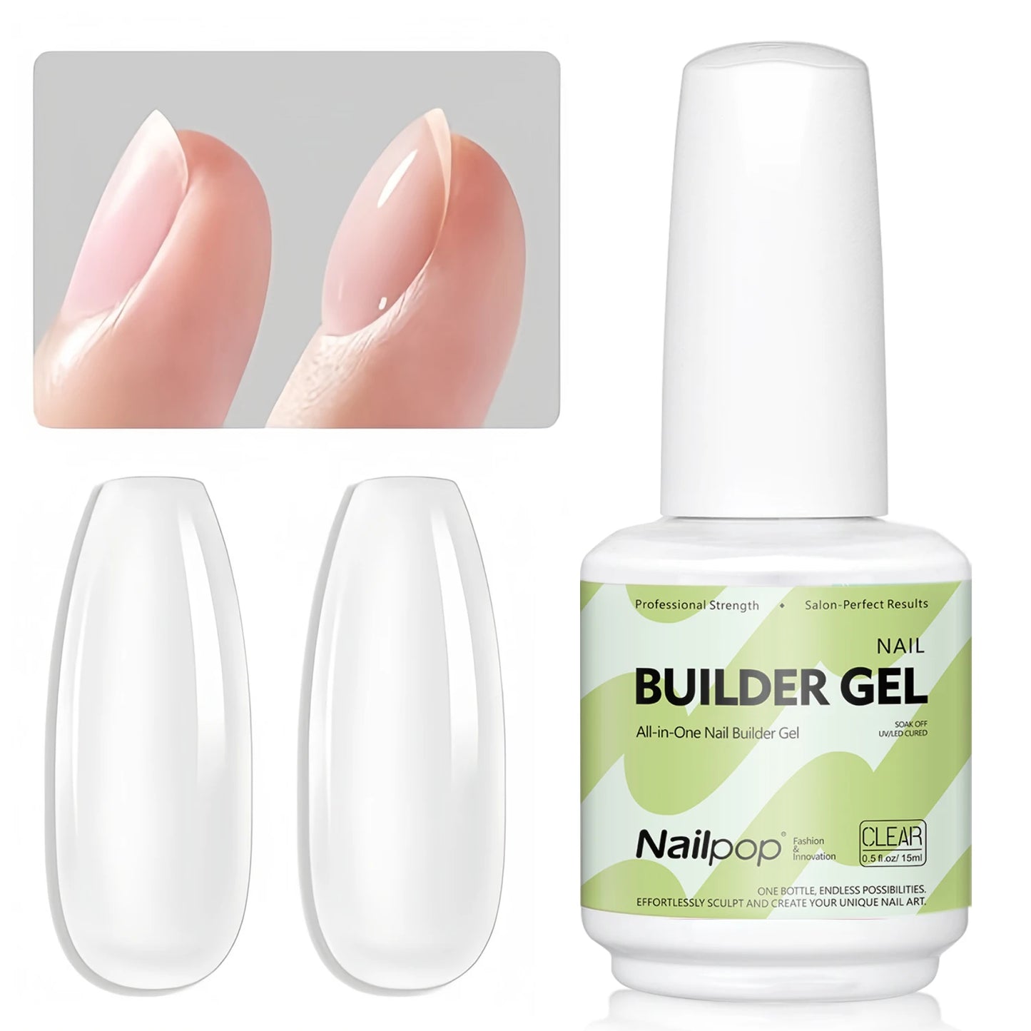 Nailpop Builder Nail Gel 4 Colors Base Coat Strengthener Thickening Extension Rhinestone Glue Gel Polish Brush in Bottle 15ml