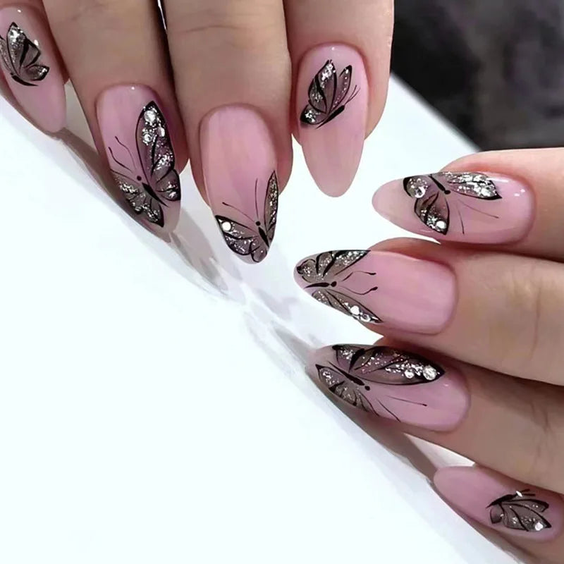 24Pcs Teardrop Cute Little Flower False Nail Art Full Cover Removable Artificial Fake Nails Coffin Ballerina Press-On Nails Art