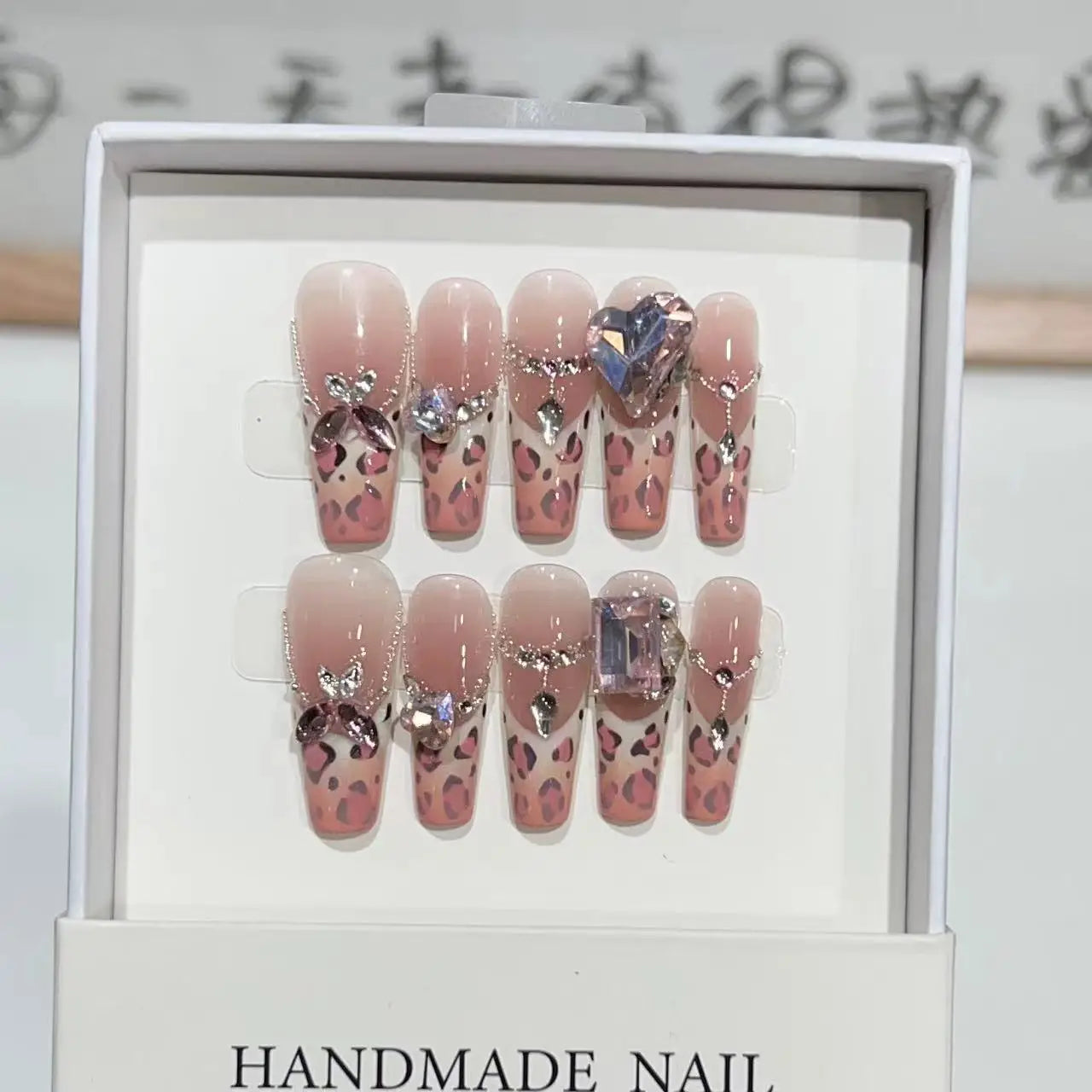 10Pcs Long Ballet Handmade Green Press On Nails Coffin False Nails Flower Full Cover Decoration Artificial Wearable Nails Tips