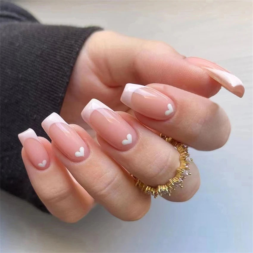 24Pcs Medium Long Acrylic Fake Nails Art Cool Spice Girls Wearing False Nails Set Press on Nail Tips Removable French Nails Fake