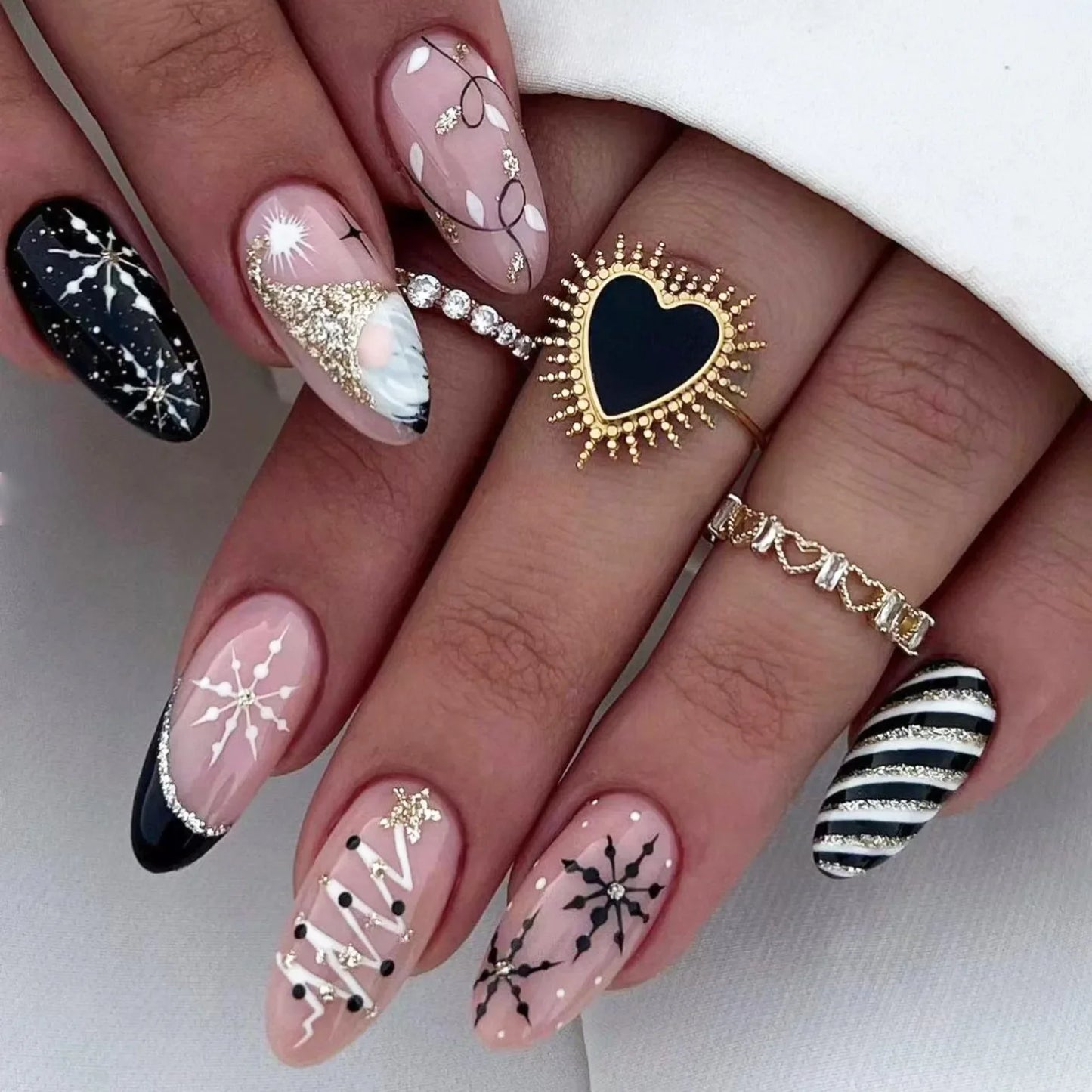 24pcs Almond Aurora French False Nails White Edge Design Fake Nails Art Full Coverage Waterproof Artificial Press on Nail