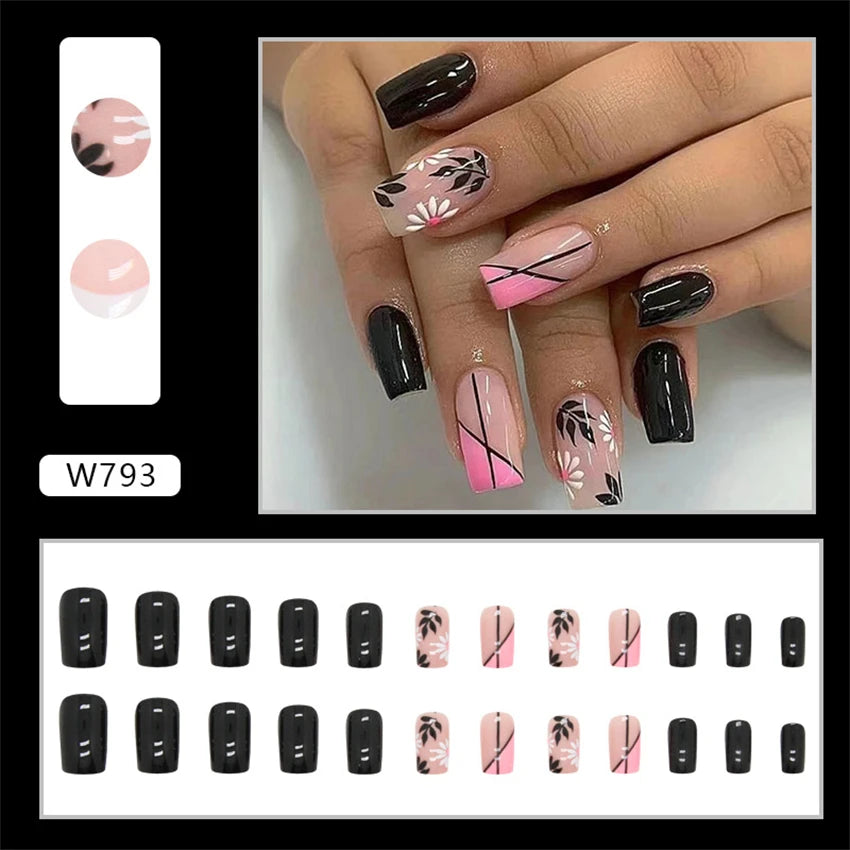 24Pcs/Set Acrylic Long Ballet Press on Nail Tips Coffin Wearing Reusable False Nails Art Colorful Glossy Fake Nails Artificial