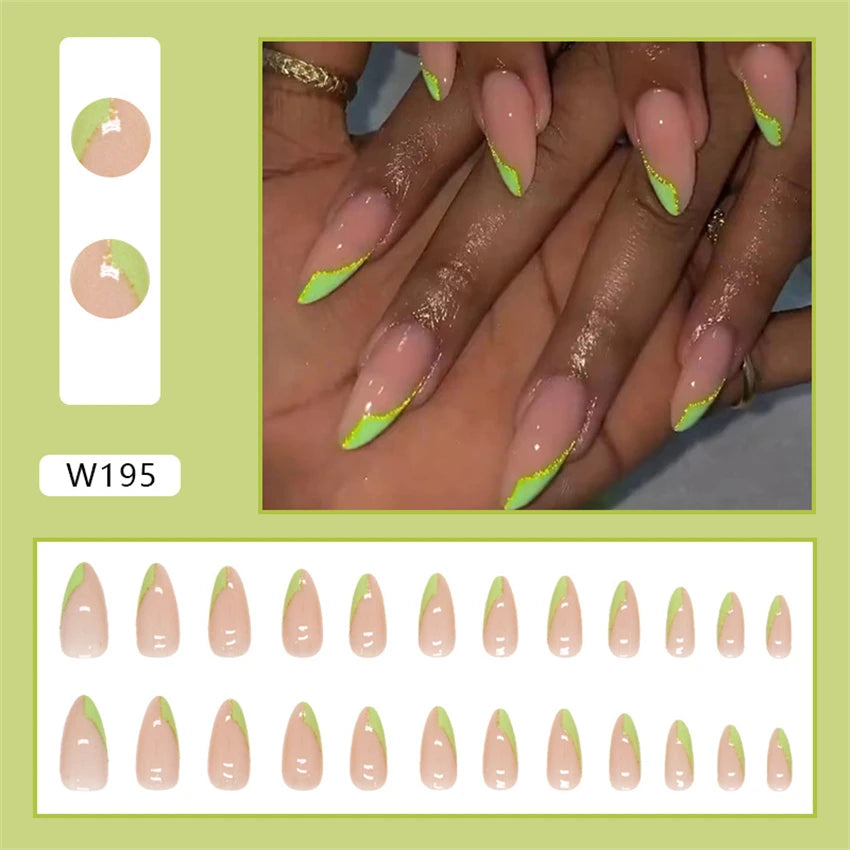 24Pcs/Set Acrylic Long Ballet Press on Nail Tips Coffin Wearing Reusable False Nails Art Colorful Glossy Fake Nails Artificial