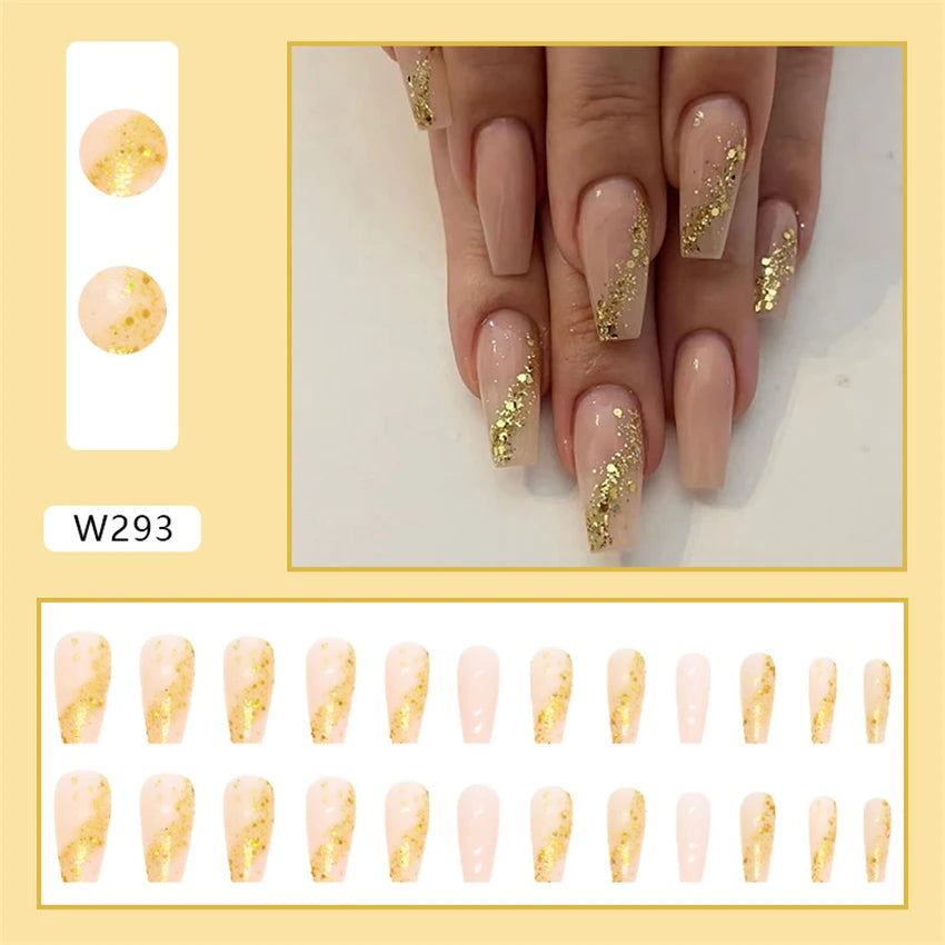 24Pcs/Set Acrylic Long Ballet Press on Nail Tips Coffin Wearing Reusable False Nails Art Colorful Glossy Fake Nails Artificial