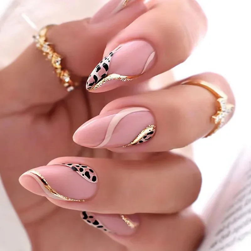 24pcs Almond Aurora French False Nails White Edge Design Fake Nails Art Full Coverage Waterproof Artificial Press on Nail