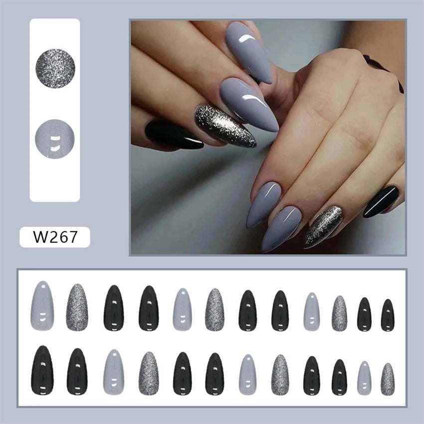 24Pcs/Set Acrylic Long Ballet Press on Nail Tips Coffin Wearing Reusable False Nails Art Colorful Glossy Fake Nails Artificial
