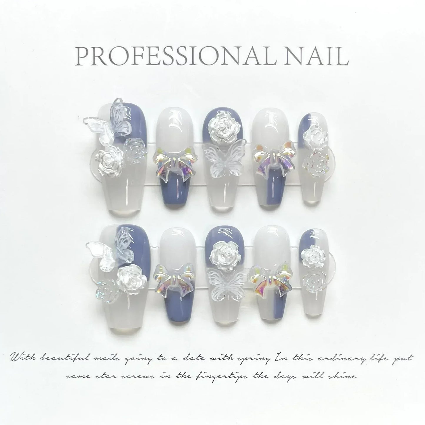 10Pcs Long Ballet Handmade Green Press On Nails Coffin False Nails Flower Full Cover Decoration Artificial Wearable Nails Tips
