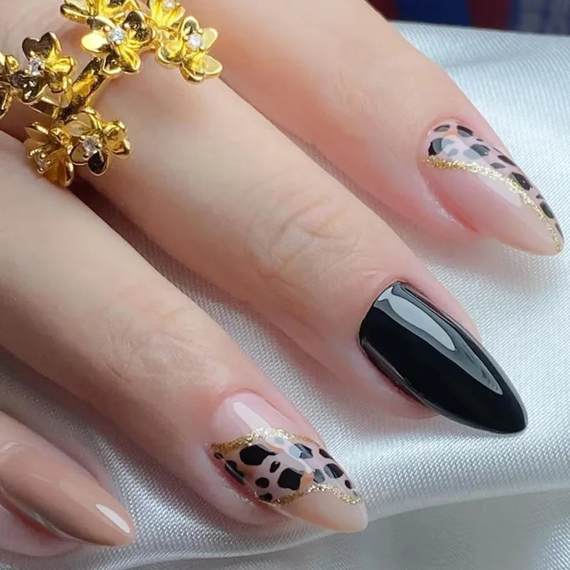 24pcs Almond Aurora French False Nails White Edge Design Fake Nails Art Full Coverage Waterproof Artificial Press on Nail