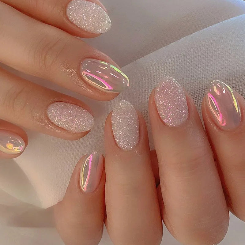 24Pcs Teardrop Cute Little Flower False Nail Art Full Cover Removable Artificial Fake Nails Coffin Ballerina Press-On Nails Art