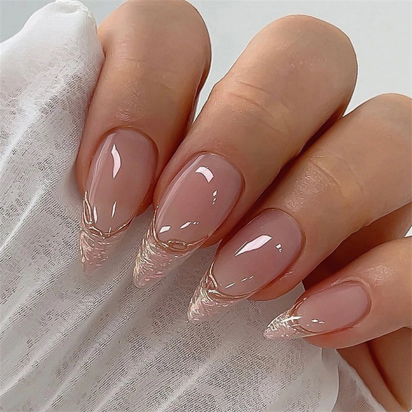 24Pcs Teardrop Cute Little Flower False Nail Art Full Cover Removable Artificial Fake Nails Coffin Ballerina Press-On Nails Art