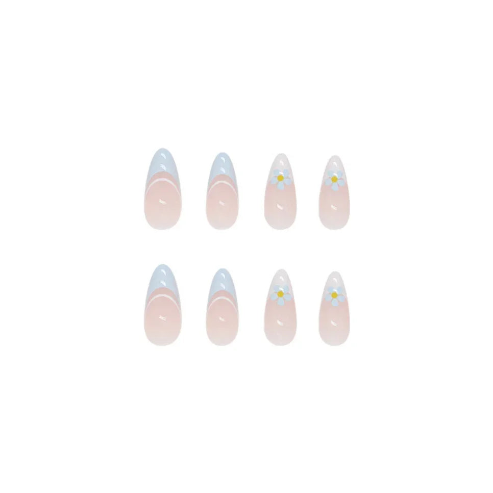 24Pcs Teardrop Cute Little Flower False Nail Art Full Cover Removable Artificial Fake Nails Coffin Ballerina Press-On Nails Art