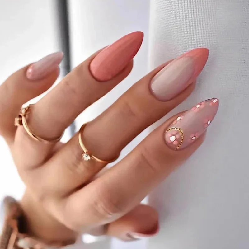 24pcs Almond Aurora French False Nails White Edge Design Fake Nails Art Full Coverage Waterproof Artificial Press on Nail