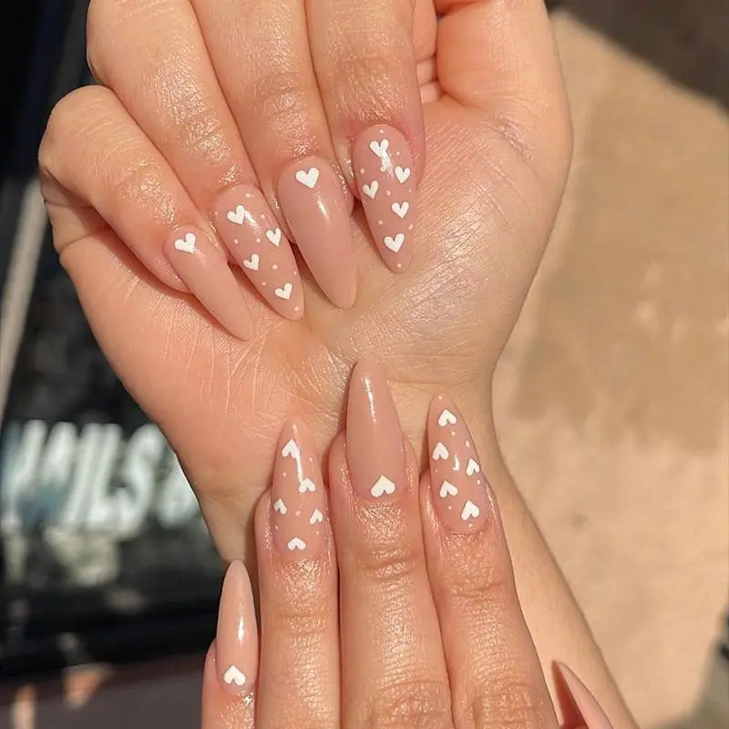 24Pcs Teardrop Cute Little Flower False Nail Art Full Cover Removable Artificial Fake Nails Coffin Ballerina Press-On Nails Art