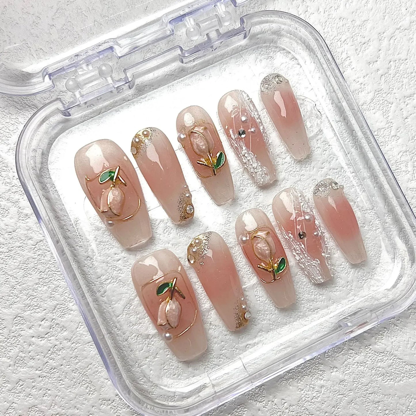 10Pcs Blue Handmade Press On Nails Set Ballet Wearable Artificial False Nails Decoration Nail Art Manicure Fake Nails Tips Art