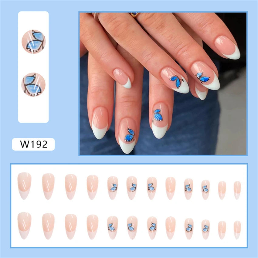 24Pcs/Set Acrylic Long Ballet Press on Nail Tips Coffin Wearing Reusable False Nails Art Colorful Glossy Fake Nails Artificial