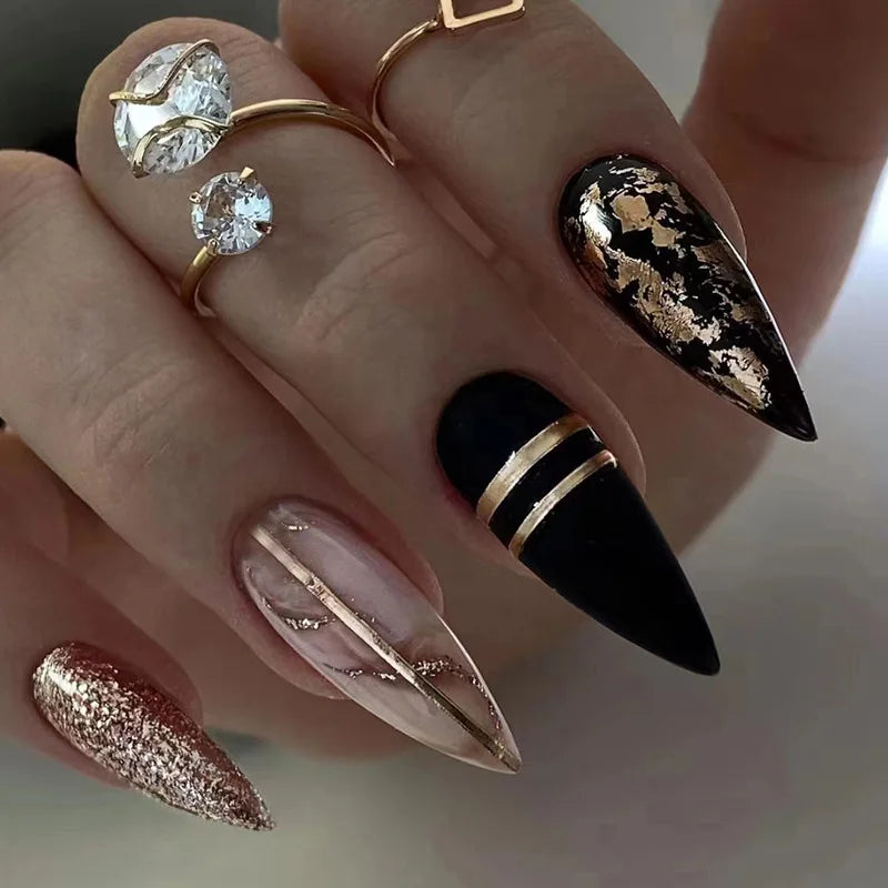 24Pcs Teardrop Cute Little Flower False Nail Art Full Cover Removable Artificial Fake Nails Coffin Ballerina Press-On Nails Art
