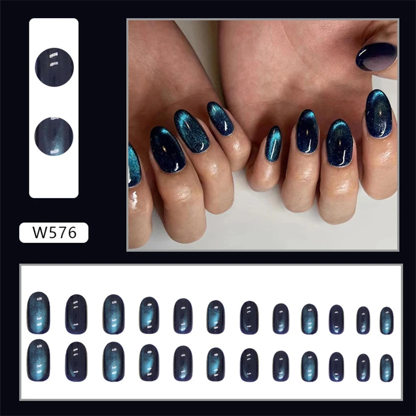 24Pcs/Set Acrylic Long Ballet Press on Nail Tips Coffin Wearing Reusable False Nails Art Colorful Glossy Fake Nails Artificial