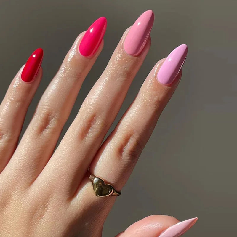 24pcs Almond Aurora French False Nails White Edge Design Fake Nails Art Full Coverage Waterproof Artificial Press on Nail