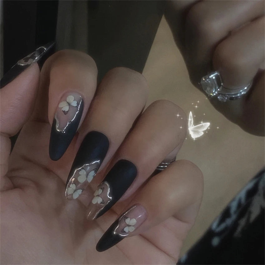 24Pcs Teardrop Cute Little Flower False Nail Art Full Cover Removable Artificial Fake Nails Coffin Ballerina Press-On Nails Art