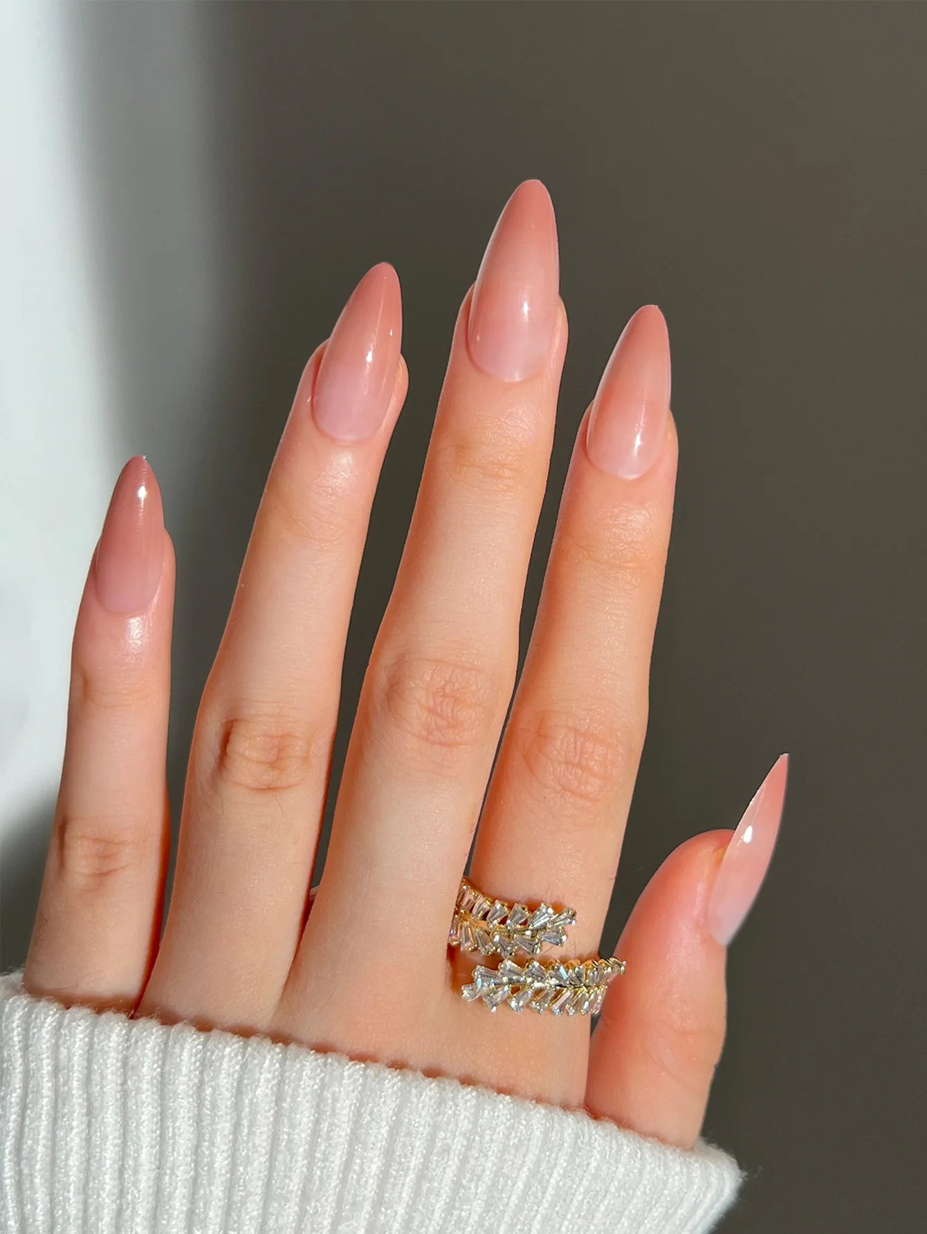 24pcs Almond Aurora French False Nails White Edge Design Fake Nails Art Full Coverage Waterproof Artificial Press on Nail