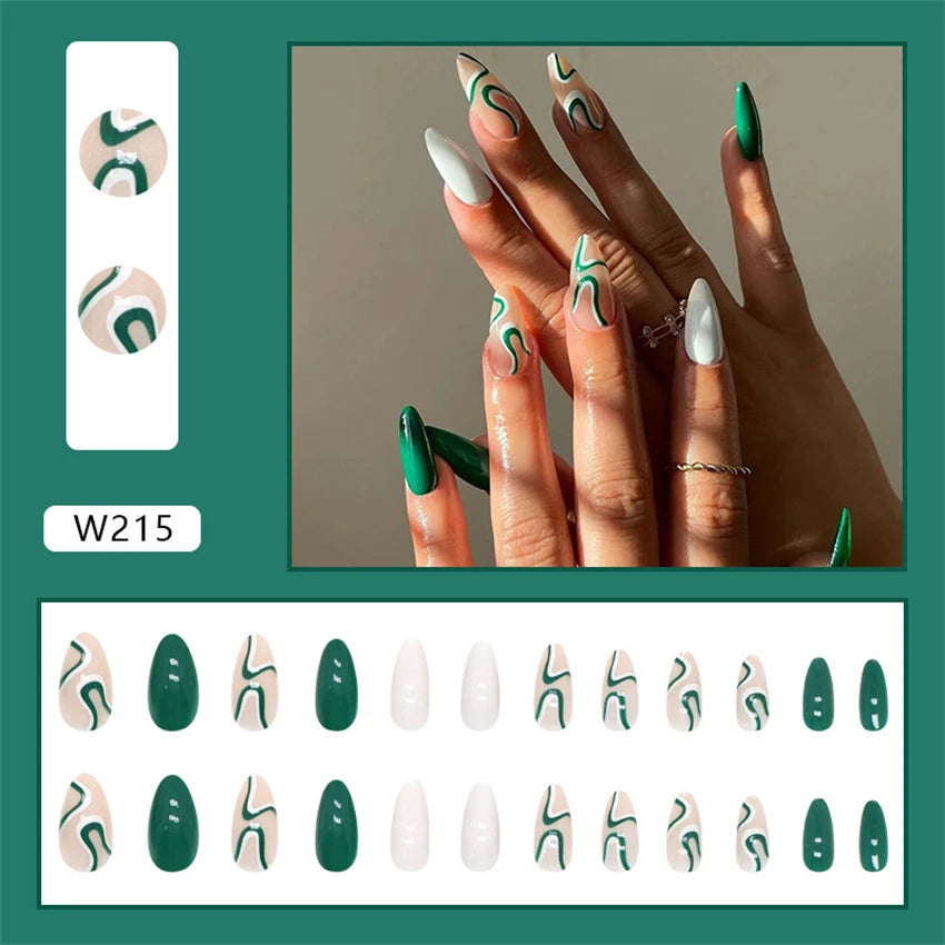 24Pcs/Set Acrylic Long Ballet Press on Nail Tips Coffin Wearing Reusable False Nails Art Colorful Glossy Fake Nails Artificial