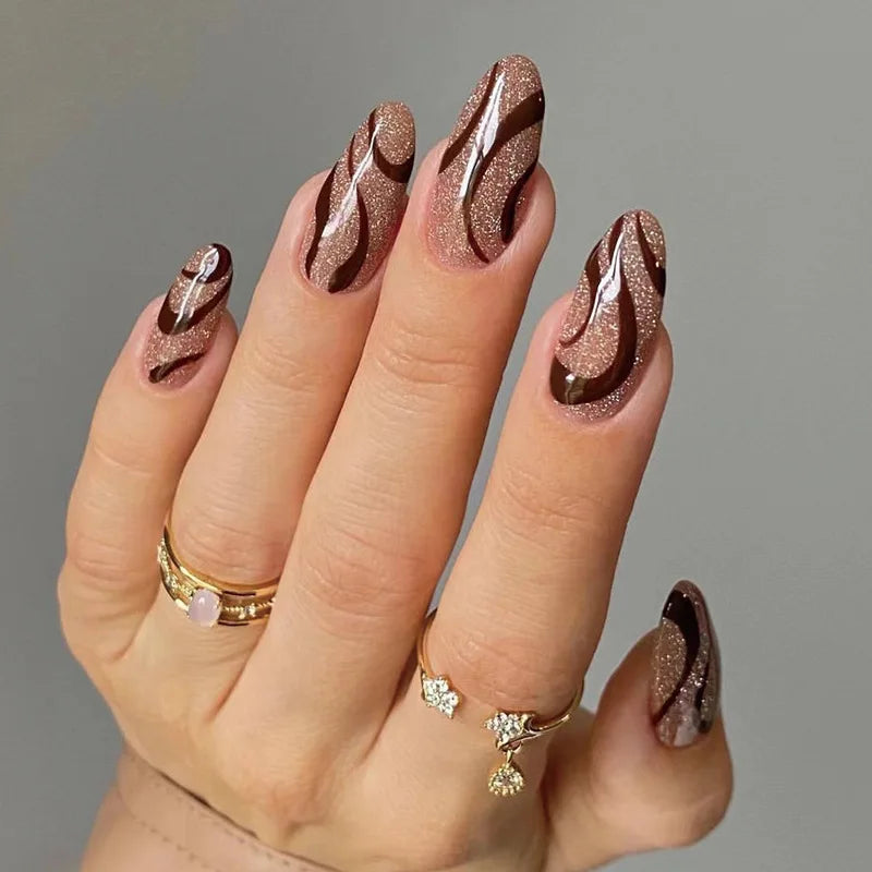 24pcs Almond Aurora French False Nails White Edge Design Fake Nails Art Full Coverage Waterproof Artificial Press on Nail