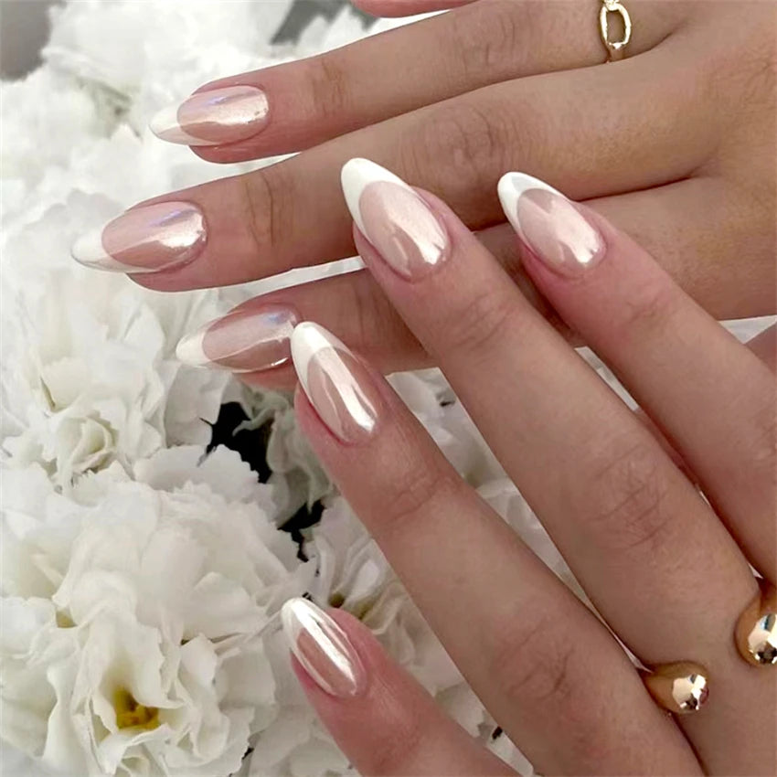 24Pcs Teardrop Cute Little Flower False Nail Art Full Cover Removable Artificial Fake Nails Coffin Ballerina Press-On Nails Art