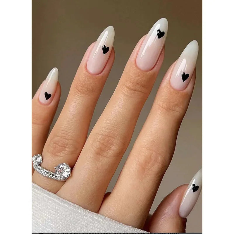 24Ps/Set Almond Slant Gold Line Lotus Pink Fake Nails Artificial Professional Material art False Nail Supplies For Professionals