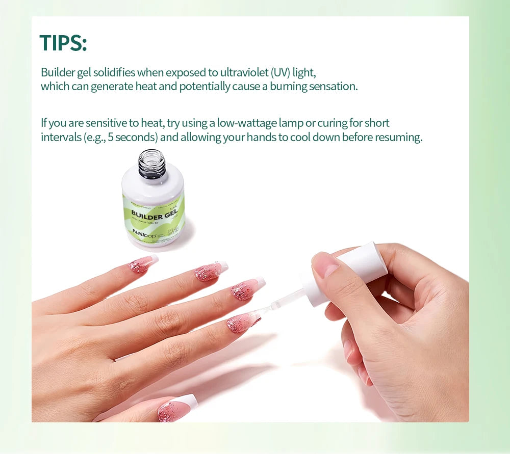Nailpop Builder Nail Gel 4 Colors Base Coat Strengthener Thickening Extension Rhinestone Glue Gel Polish Brush in Bottle 15ml