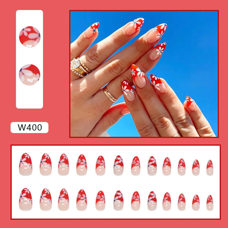 24Pcs/Set Acrylic Long Ballet Press on Nail Tips Coffin Wearing Reusable False Nails Art Colorful Glossy Fake Nails Artificial
