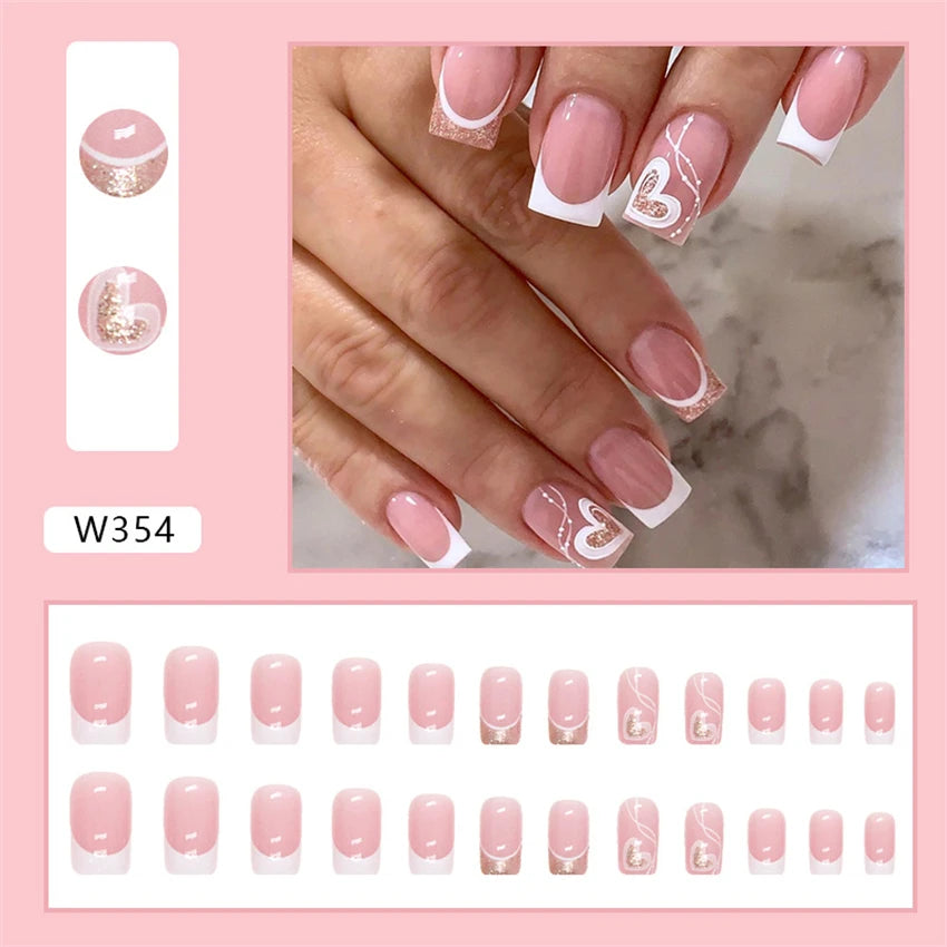 24Pcs/Set Acrylic Long Ballet Press on Nail Tips Coffin Wearing Reusable False Nails Art Colorful Glossy Fake Nails Artificial