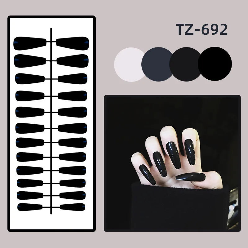 24Ps/Set Almond Slant Gold Line Lotus Pink Fake Nails Artificial Professional Material art False Nail Supplies For Professionals