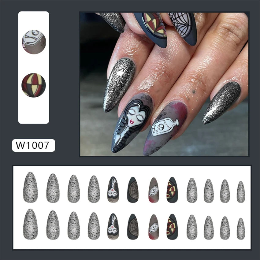 24Pcs/Set Acrylic Long Ballet Press on Nail Tips Coffin Wearing Reusable False Nails Art Colorful Glossy Fake Nails Artificial