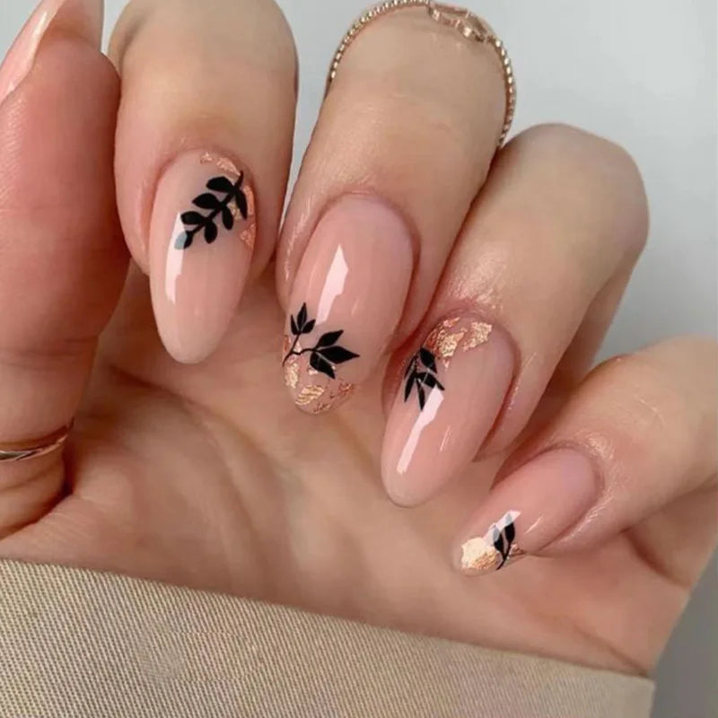 24pcs Almond Aurora French False Nails White Edge Design Fake Nails Art Full Coverage Waterproof Artificial Press on Nail