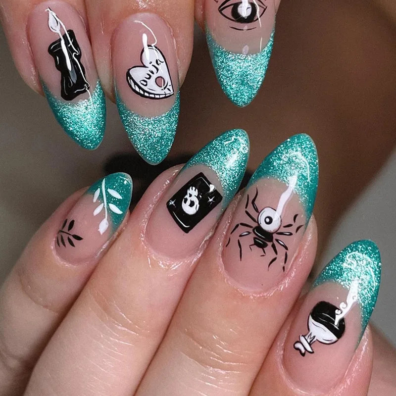 24Pcs Teardrop Cute Little Flower False Nail Art Full Cover Removable Artificial Fake Nails Coffin Ballerina Press-On Nails Art