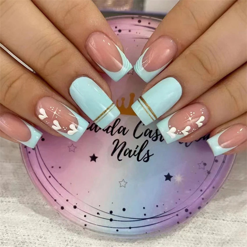 24Pcs Medium Long Acrylic Fake Nails Art Cool Spice Girls Wearing False Nails Set Press on Nail Tips Removable French Nails Fake