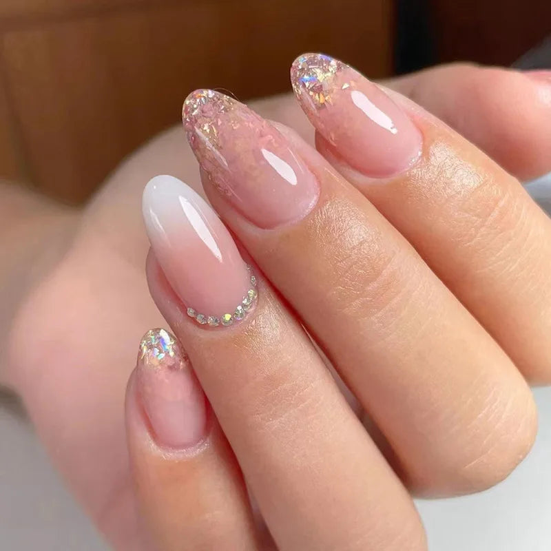 24Pcs Teardrop Cute Little Flower False Nail Art Full Cover Removable Artificial Fake Nails Coffin Ballerina Press-On Nails Art