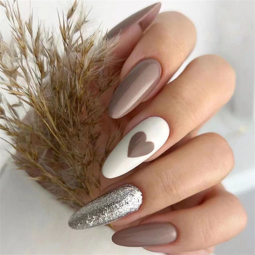 24Pcs Teardrop Cute Little Flower False Nail Art Full Cover Removable Artificial Fake Nails Coffin Ballerina Press-On Nails Art
