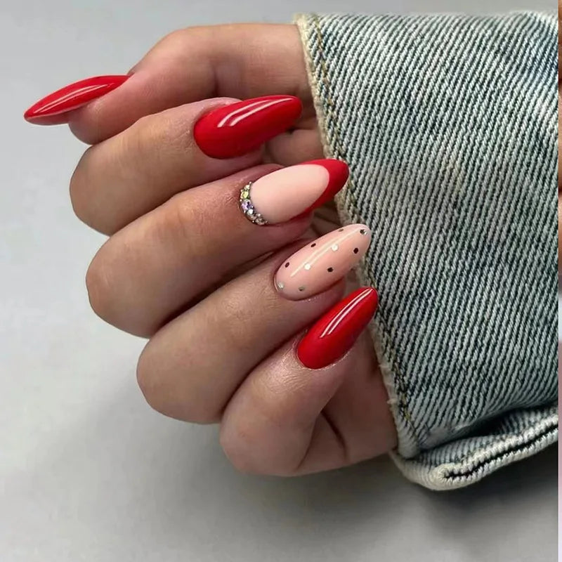 24pcs Almond Aurora French False Nails White Edge Design Fake Nails Art Full Coverage Waterproof Artificial Press on Nail