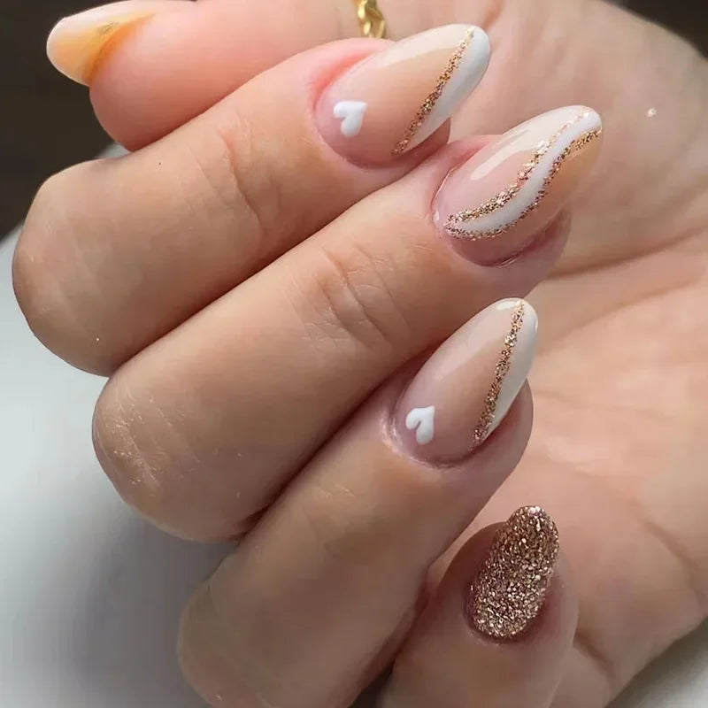 24pcs Almond Aurora French False Nails White Edge Design Fake Nails Art Full Coverage Waterproof Artificial Press on Nail